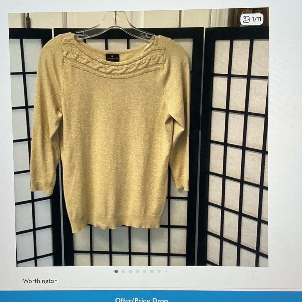 Worthington Light Yellow Scoop Neck Cable-Trim Sweater
